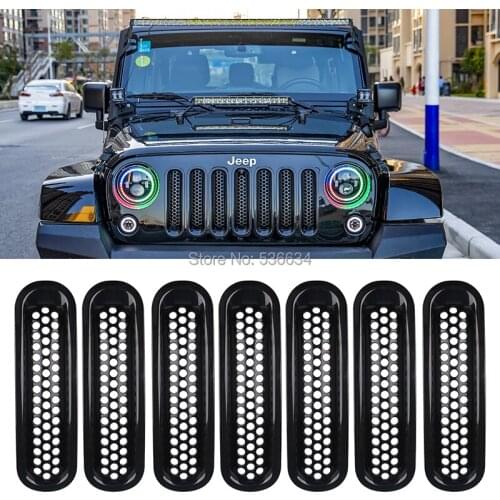 7PCS/1Set Grid Decorative Circle ABS Bar Front Mesh for Jeep Wrangler JK 2007-2017