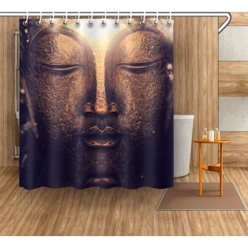 72'' Vintage Retro Buddha statue Bathroom Fabric Shower Curtain Liner Waterproof Polyester Curtain Accessory Sets & 12 Hooks