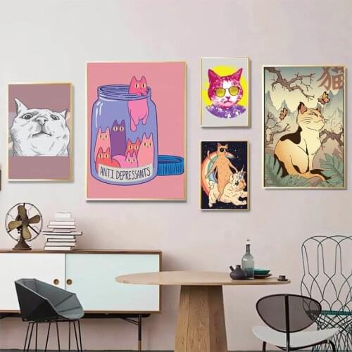 Abstract Cute Cartoon Animal Cats Canvas Painting Wall Art Nordic Posters and Prints Wall Pictures for Living Room Decoration