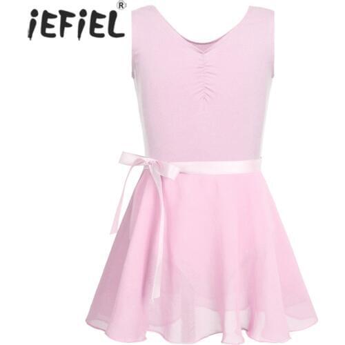 Girls Sleeveless Ballet Dancewear Gymnastics Leotard Bodysuit for Kids with Chiffon Tied Ballet Skirt danse classique Costumes