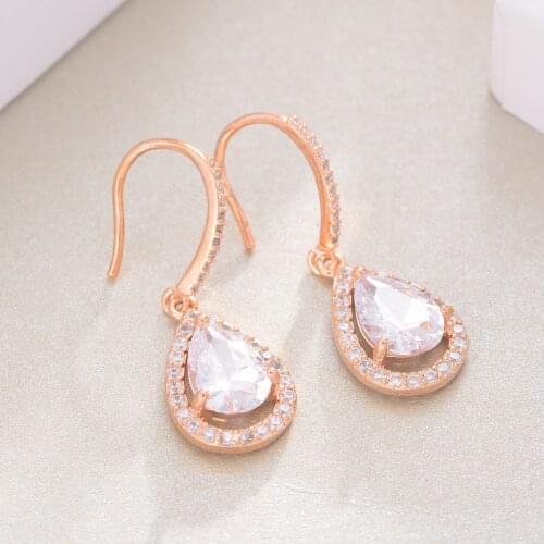 Brighton Luxury Crystal Drop Earrings For Women Rose Gold Color Party Charm Micro Inlay Water Drop Zircon Jewelry 2021 Trend