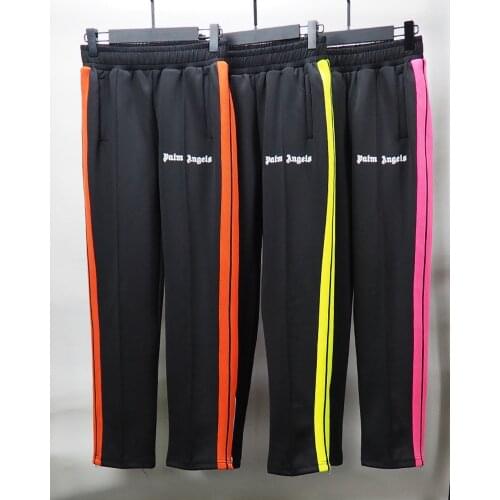 Palm Angels 21SS Logo letters Striped Side Zipper Retro Campus Men Women Loose Sports Casual Pants