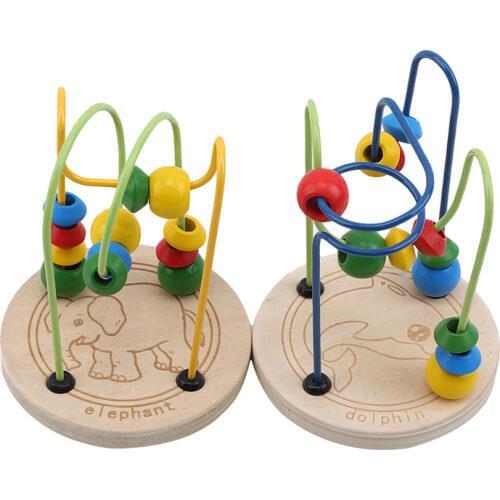 Wooden Cartoon Animal Mini Around Beads Montessori Game Toy Colorful Baby Kids Childrens Educational Around Beads Toy Brinquedo