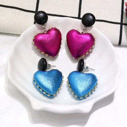 Double-side Faux Leather Earring for Women Girl Heart Zircon Pendant Drop Earrings Fashion Jewelry Accessories Hot Sale Gift New