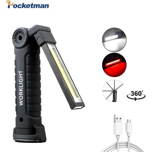 Built-in Battery Rechargeable Portable rotation COB Work Lights Super Bright LED Flashlight Bottom with magnet and hook Lantern