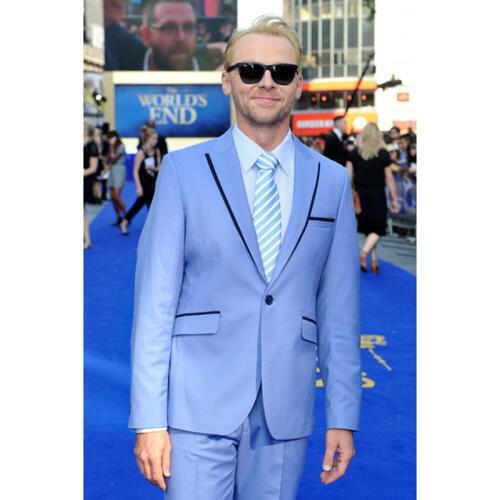 Hot Recommend One Button Sky Blue Groom Tuxedos Groomsmen Peak Lapel Mens Suits Blazers (Jacket+Pants+Tie) W:866
