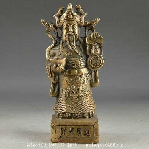 Exquisite Chinese Vintage Brass Handwork God Of Wealth Auspicious Statue
