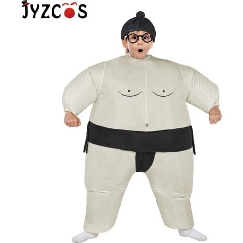 JYZCOS Fan Operated Inflatable Kids Sumo Suits Costume Sumo Wrestling Outfit Halloween Purim Blow Up Costume Party Christmas