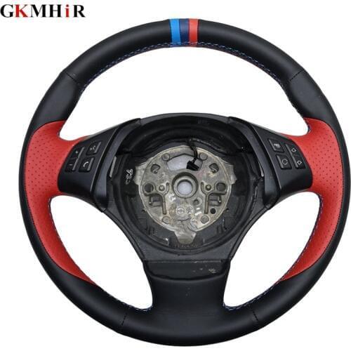 GKMHiR DIY Hand-Stitched Black Genuine Leather Car Steering Wheel Cover for BMW E90 E46 E39 330i 540i 525i 530i E53
