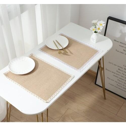 Lace Jute Placemat Waterproof Table Mat Fabric Table Photo Props Natural lLinen Placemat Simple Style