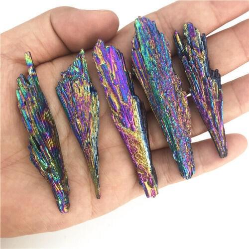 Cute Rainbow Titanium Black Tourmaline Aura Quartz Crystal Peacock Tail Stone Mineral Decoration Natural Quartz Crystals