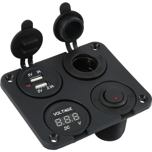 12V Multifunctional 4 in 1 Car Cigarette Lighter Socket Dual USB Port Charger Voltmeter Panel