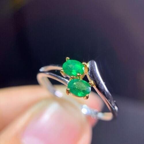 Fashion grace Cherry Willow leaf Natural gem stone Ring Natural green emerald ring S925 silver womens girl party gift Jewelry