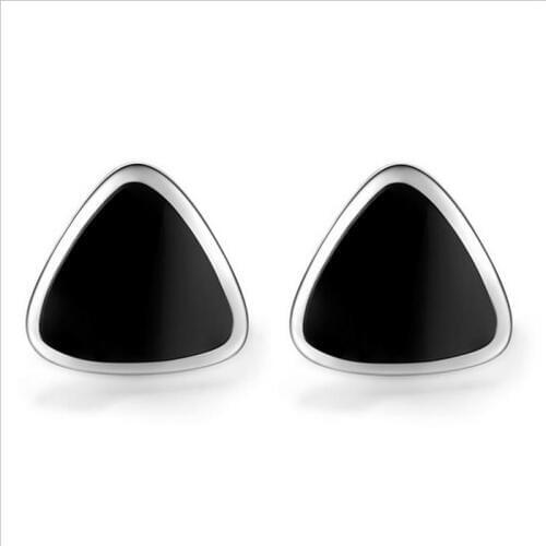 LUKENI Trendy Black Triangle Stud Earrings Men Jewelry Top Quality Silver 925 Women Earrings For Girl Valentines Day Wholesale