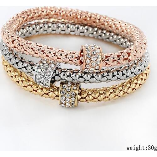 Fashion 3Pcs/set Crystal Bead Bracelet Women Gold color Crystal Heart Bangles Jewellery Elastic Charm Gifts pulseira feminina