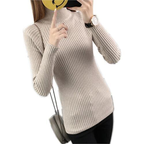 Fashion Cotton Knitted Sweater Slim Fit Jumper Women Sweater Basic Top Autumn Winter Ladies Pullover Pull Femme Casual Sweater