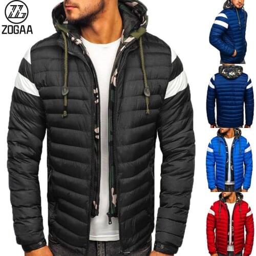 ZOGAA Winter Mens Cotton-padded Jacket Youth Hooded Warmth Self-cultivation Short Color Matching Fake Two-piece Cotton Jacket