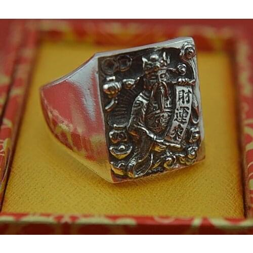 God of fortune restoring ancient ways is fine silver S999 sterling silver ring men quit wide silver ring Jewerly ring finger