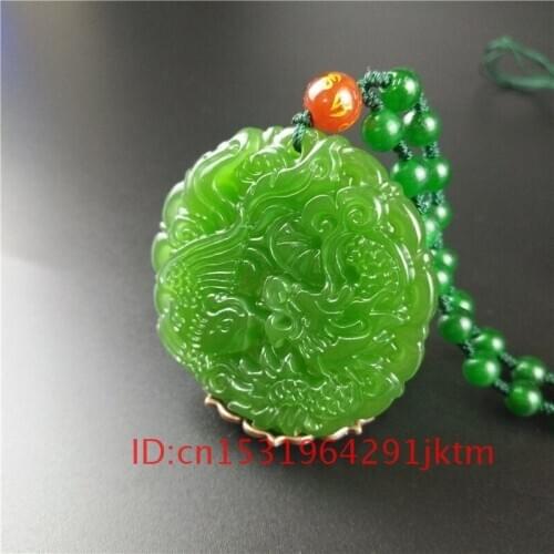 Jade Necklace for Women Jewelry Dragon Phoenix Jadeite Natural Gifts Hand Amulet Pendant Men Charm Green Carved Chinese Fashion