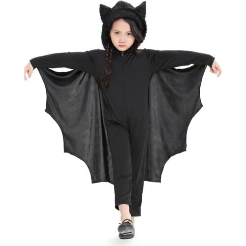 2021 NEW Child Kids Bat Jumpsuit Halloween Cosplay Costume For Boys Girls With Hood And Gloves Halloween Costume Prop For Kids