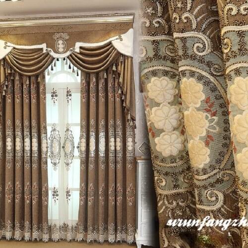 2021 New European Style Luxury Hollow Curtain Finished Semi-shading Chenille Embroidery Curtains for Living Dining Room Bedroom