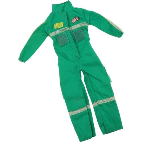 New Dolls Clothes Fireman Costume Suit Firefighter Clothing For 1 / 6 Soldier Doll Accessory Gifts Green