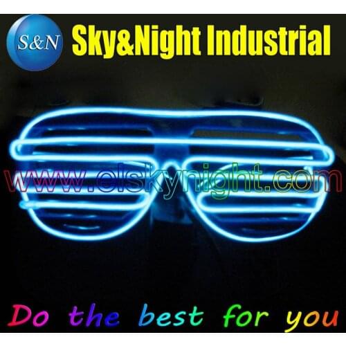 Free shipping Ice blue el glasses El Wire Fashion Neon LED Light Up Shutter Shaped Glow Rave Costume Party DJ Bright SunGlasses