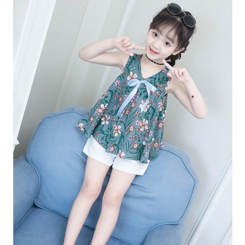Toddler Girl Clothes Fashion Summer Sleeveless Bow Print Floral VEST Tops Kid Clothes T-SHIRT Children Clothing Girls Top Tees