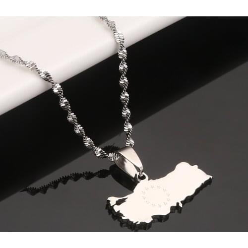 Stainless Steel Silver Color Turkey Map Pendant Necklace Trendy Turkish Map Flag Charm Jewelry