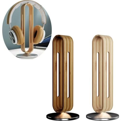 Headset Stand Holder Wooden Headphone Bracket Metal Base Desk Shelf Rack Bamboo Wooden Storage Frame Hanger Stand Storage