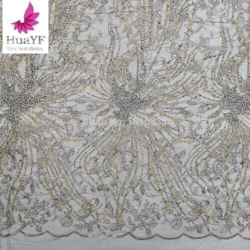 2020 Luxury Fashion African french net lace fabrics design tulle lace fabric embroidery beads and stones mesh lace for party