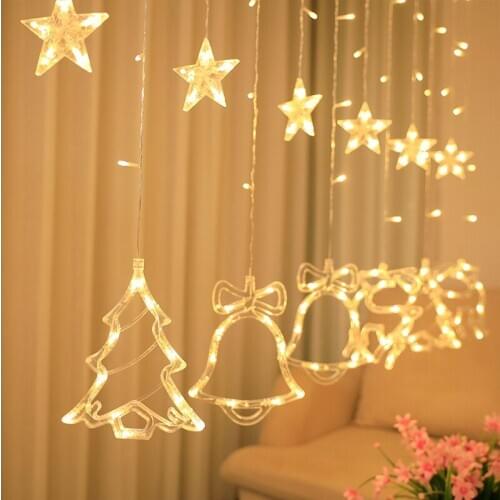 Christmas Lights Indoor Tree Elk Bell Fairy Lights Garland Navidad Curtain Decor Holiday Decoration for Home Outdoor Lights Noel