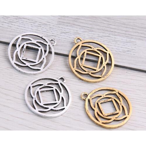 SWEET BELL 30PCS 23*26mm Metal Alloy Two Color Lotus Round Charms Pendants for Jewelry Making DIY Handmade Craft