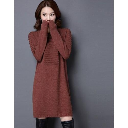 YAGENZ Autumn Winter Pullover Warm Women Sweater Korean Loose Thickening Solid Sweater Womens Knit Dress Casual Women Clothing