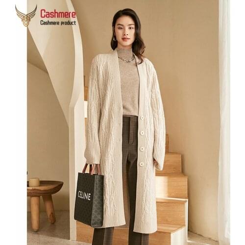 Winter Womens Long Cashmere Cardigan Sweater Loose Knitted Woolen Coat Thick Twisted Sweater Jacket White Long Sleeve Sweater