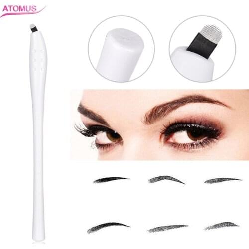 1pc New Manual Tattoo Pen Permanent Makeup Disposable Microblading Pens With 18pin Needles Hand Tools Needles Embroidery Blades
