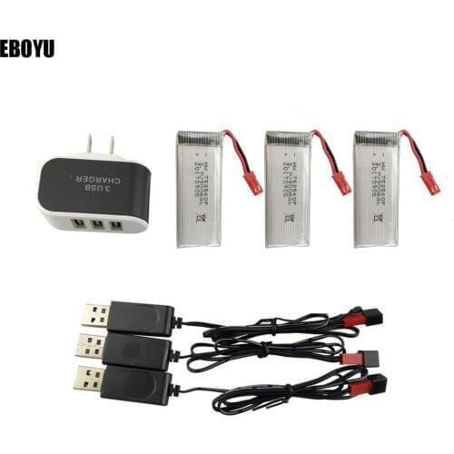 3 Pcs 3.7V 900mah Lipo Battery + 3in1 USB Charger + 3pcs USB Charger Cables for 8807 8807W 8807HW Fold Quadcopter Drone