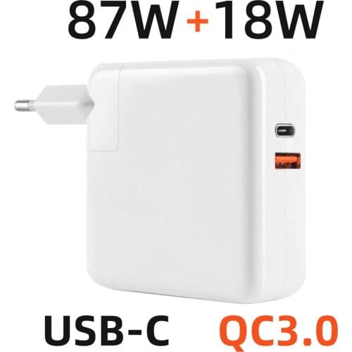 87W USB C With 18W QC3.0 105W Type-C Power Adapter for MacBook Pro/Air, Surface Book 2 3 Pro 7 iPad iPhone 12 11 and more