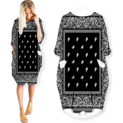 Xinchenyuan 3D Print Bandana Dresses Fashion Casual Mid-length Dress Women Clothing Pocket Long Sleeve Top R12