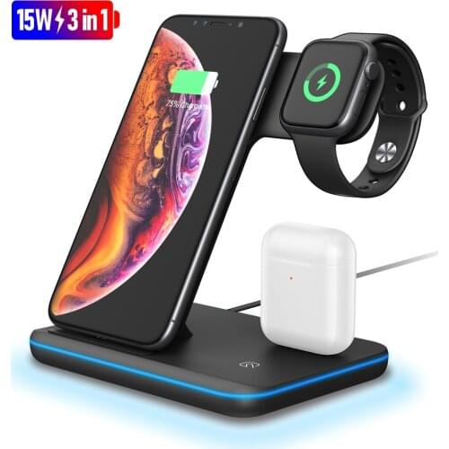 3in1 Wireless Charger Stand 15W Qi Fast Charging Dock Station For iPhone 12 11 X For Apple Watch iWatch For Airpods Pro Chargers