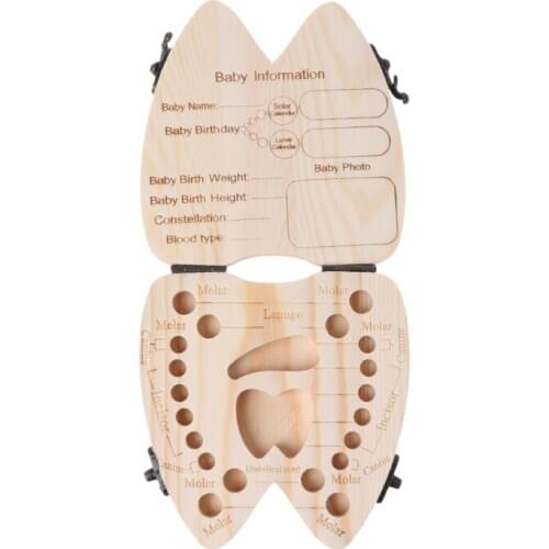 Baby Tooth Box Wooden Milk Teeth Organizer Storage Boys Girls Save Souvenir Case
