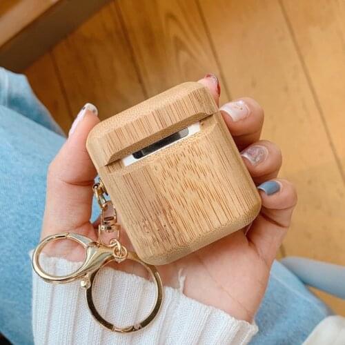 100% Real Wood Cover For Airpods 2 Case Bluetooth Wooden Natural Handmade Case Funda Para For Airpods Hoesje With Keychain