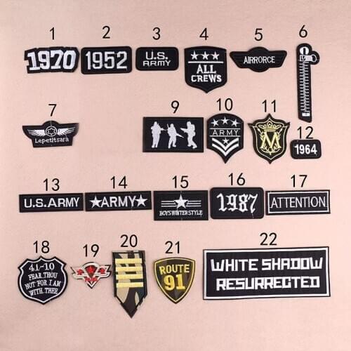 Black White Letter Number Year Military Rank Patches for Clothing Iron on Clothes Biker Army Stripe Tactical Embroidery Applique