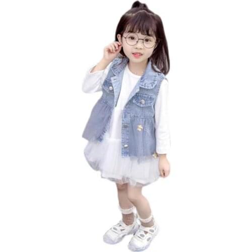 Girls Denim Vest Spring Autumn Baby Childrens Waistcoat Korean Style Small And Medium-Sized Childrens Waistcoat Thin Vest