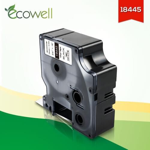 Ecowell 19mm Black on White 18445 Compatible Dymo Rhino IND Vinyl tape 18445 label for Dymo Rhino 4200 5200 6000 Label Maker