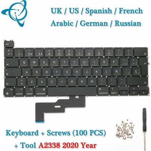 EU US UK RU French Spsnish German Arabic Turkish A2338 Keyboard For Macbook Pro Retina 13.3" Keyboard Screws+ Tool 2020 EMC 3578