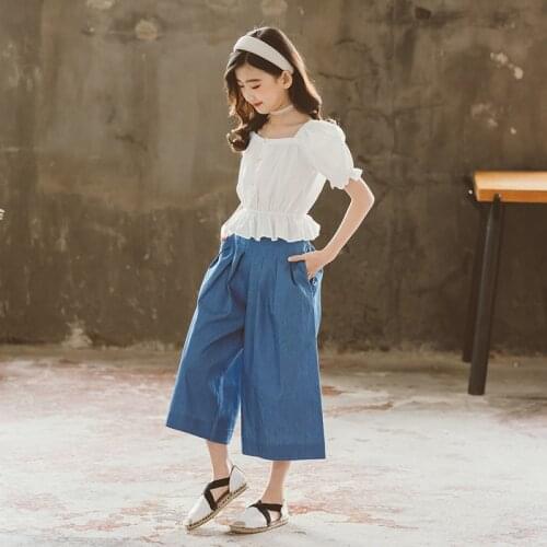 5 To 18 Years Teenaegrs Childrens Clothing Sets Summer 2021 Fashion Kids Girls Blosues Tops + Jeans Pants Girl Clothes Set