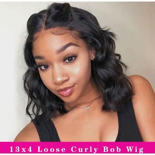 Short Bob Wig Loose Deep Wave Transparent Lace Front Wigs For Women Human Hair 13x1 Lace Front Wig Bob Lace Closure Wigs 4x4