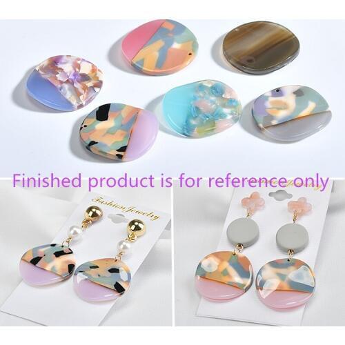 Summer style 20pcs/lot color pattern print geometry wave rounds shape acetic acid beads diy jewelry earrings pendant accessory