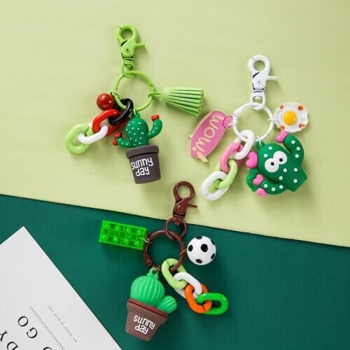 Cute Cartoon cactus pendant for airpods case Huawei samsung Earphone cover cases creative rubber keychain Backpack hanged adorn